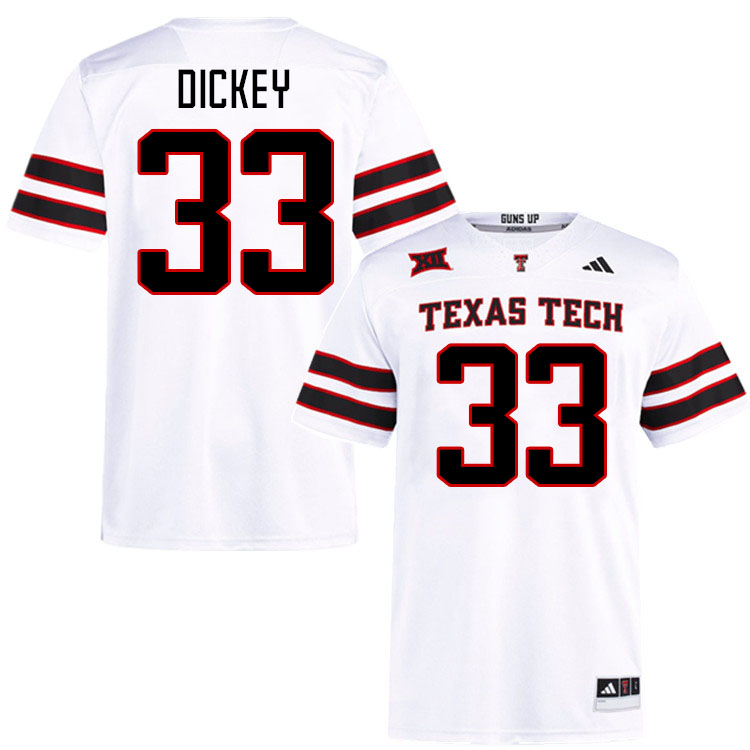 #33 Cameron Dickey Texas Tech Red Raiders Jerseys College Football Uniforms Stitched-White